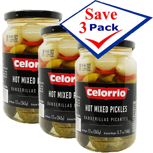 Celorrio Hot Mixed Pickles 12 oz 345g Pack of 3